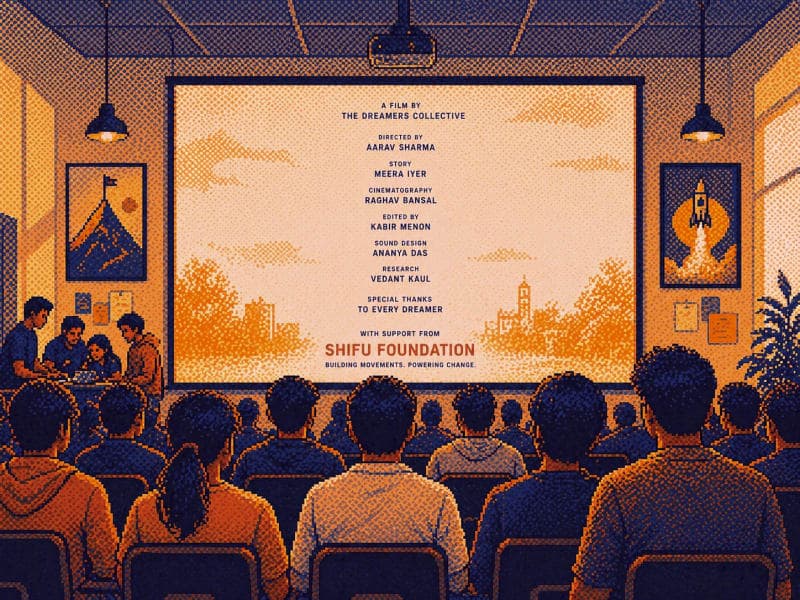 A documentary screening with the patron list shown in credits